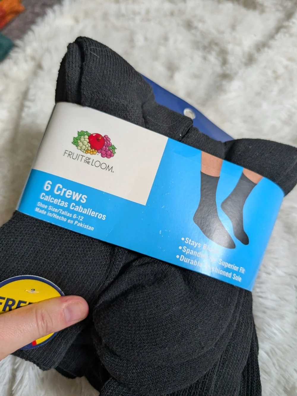 Fruit of the Loom Men’s 7 Pack Brand New Black Crew Socks
